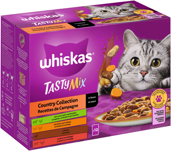 whiskas Katzen-Nassfutter TASTY MIX Portionsbeutel Multipack Country Collection in Sauce 12 x 85g